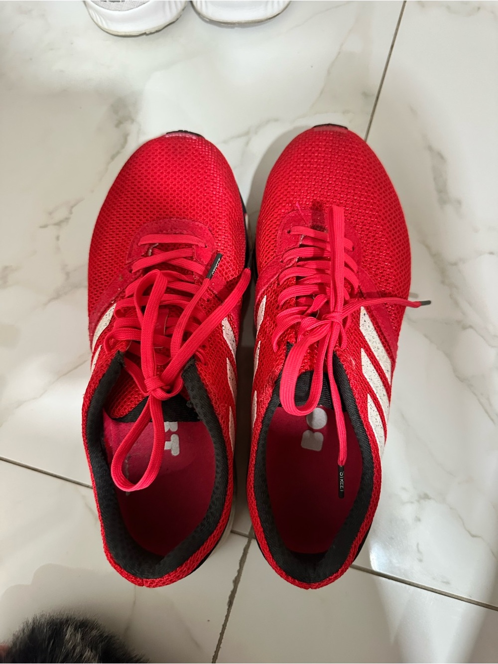 adidas Red Women's Athletic Mesh Sneakers with White Stripes